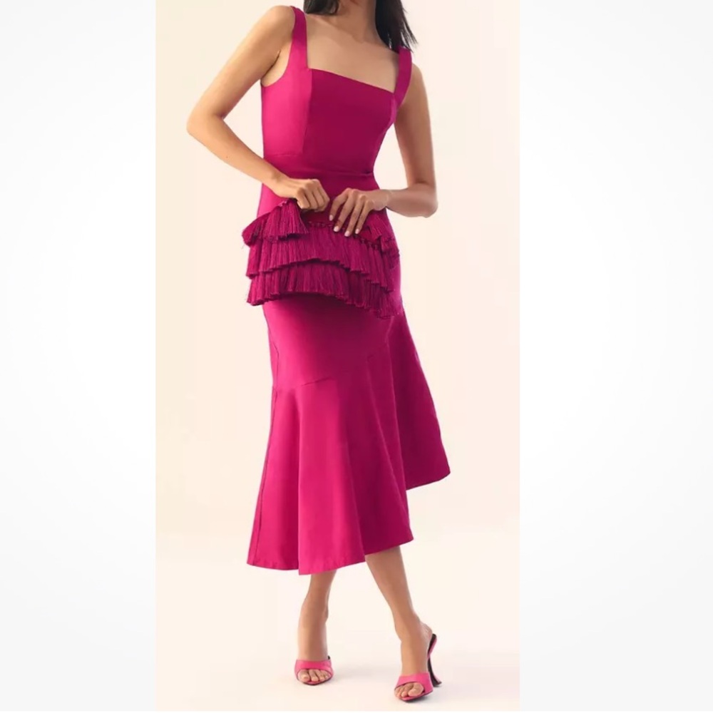 Anthropologie Ariana Square-Neck Asymmetrical Ruffle-Hem Dress - L